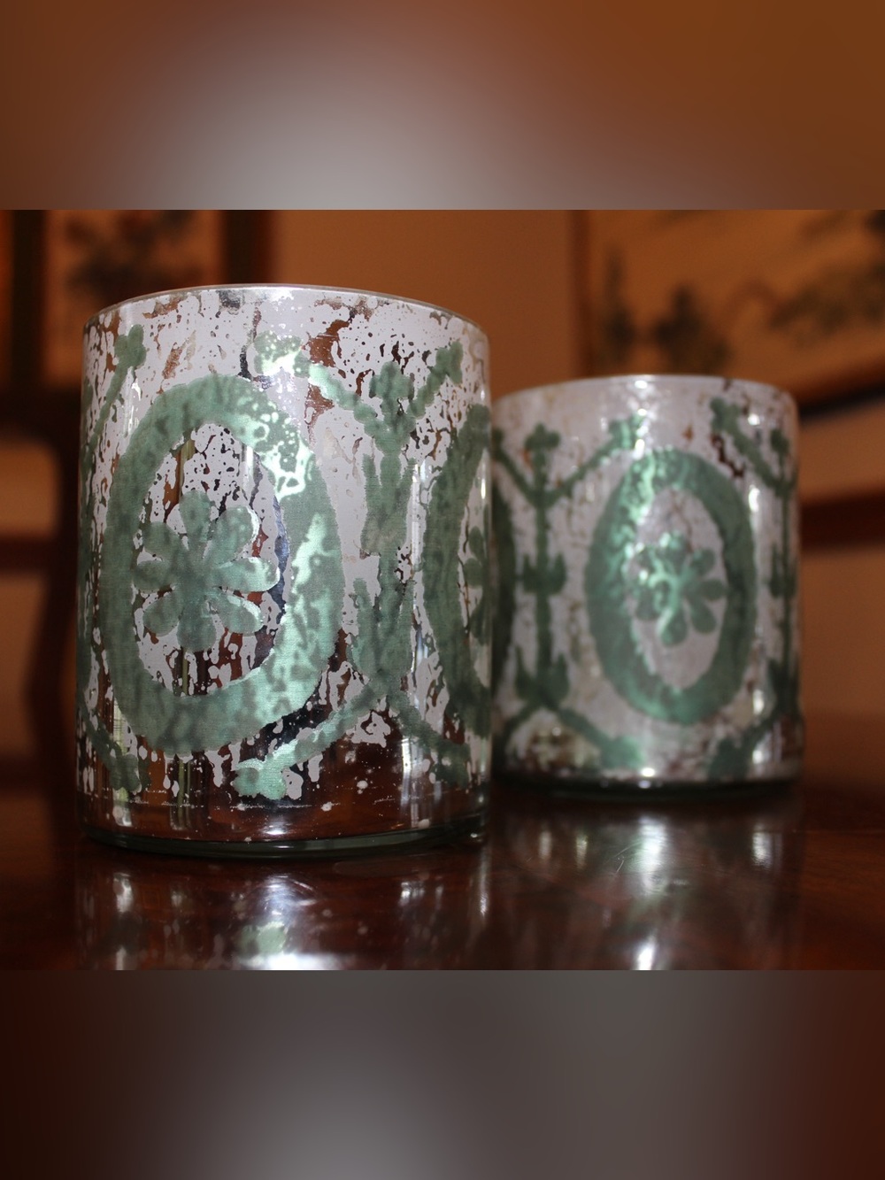 Creative Co-Op Etched Glass Votive Candle Holders Set of 2 NWT
